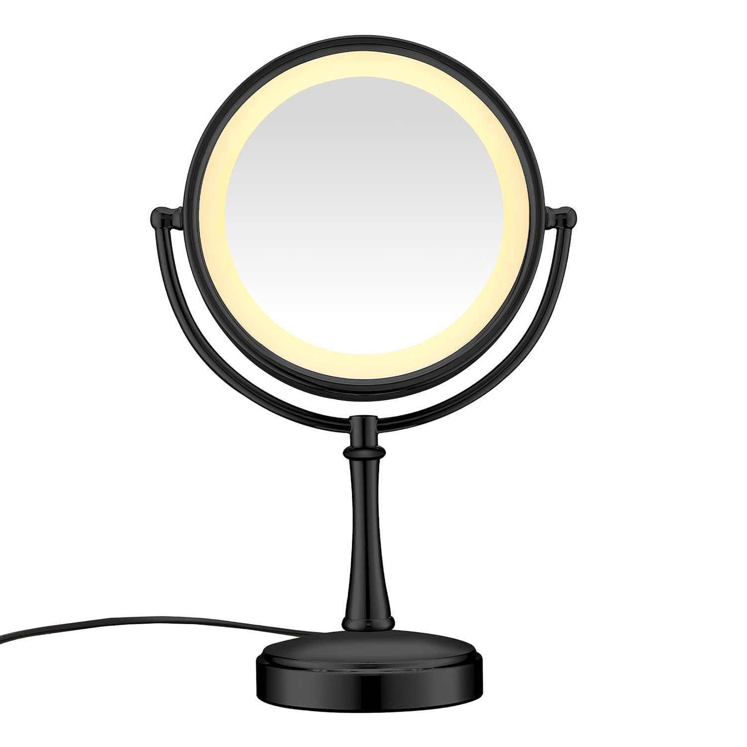 Reflections Double-sided Incandescent Lighted Vanity Makeup Mirror, 1x/7x magnification, Matte Black