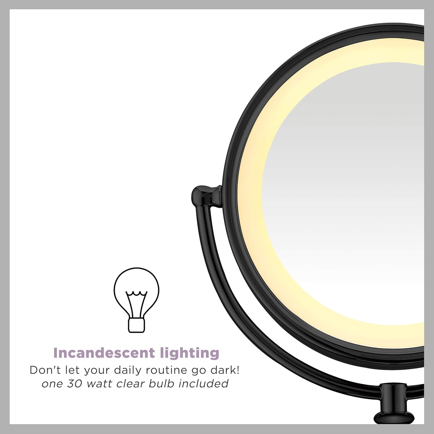 Reflections Double-sided Incandescent Lighted Vanity Makeup Mirror, 1x/7x magnification, Matte Black