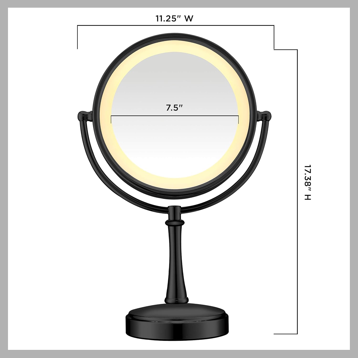Reflections Double-sided Incandescent Lighted Vanity Makeup Mirror, 1x/7x magnification, Matte Black
