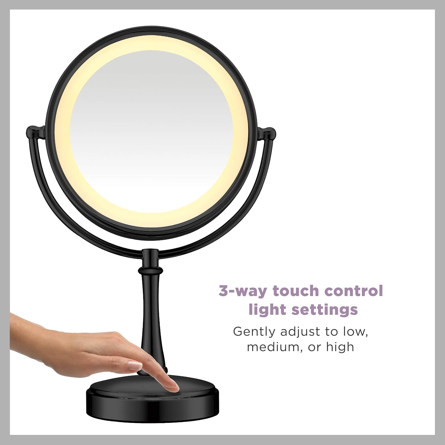 Reflections Double-sided Incandescent Lighted Vanity Makeup Mirror, 1x/7x magnification, Matte Black