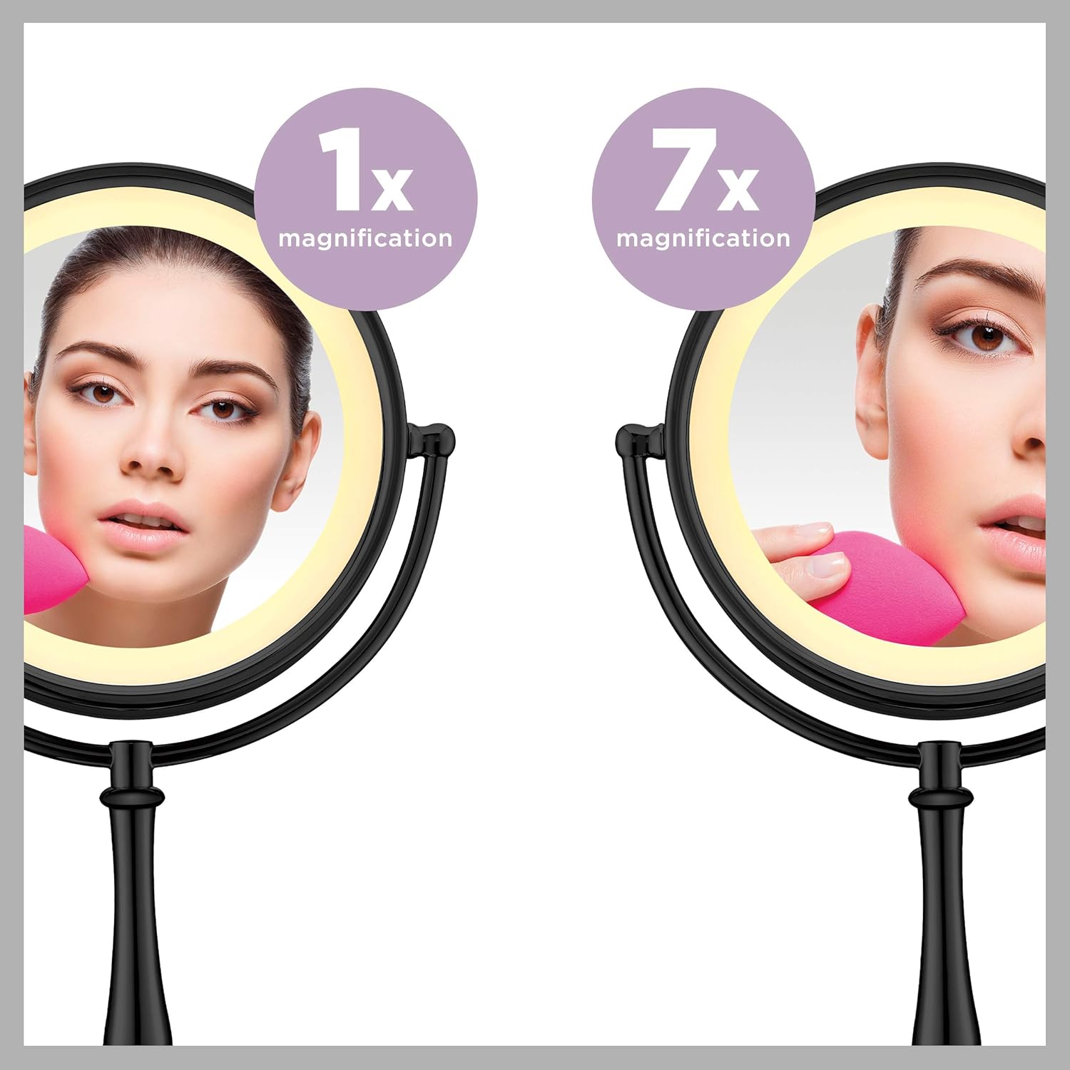 Reflections Double-sided Incandescent Lighted Vanity Makeup Mirror, 1x/7x magnification, Matte Black